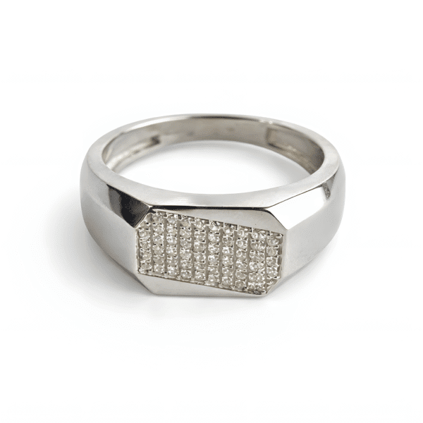 Geometric Micro-Pavé Signet Ring
