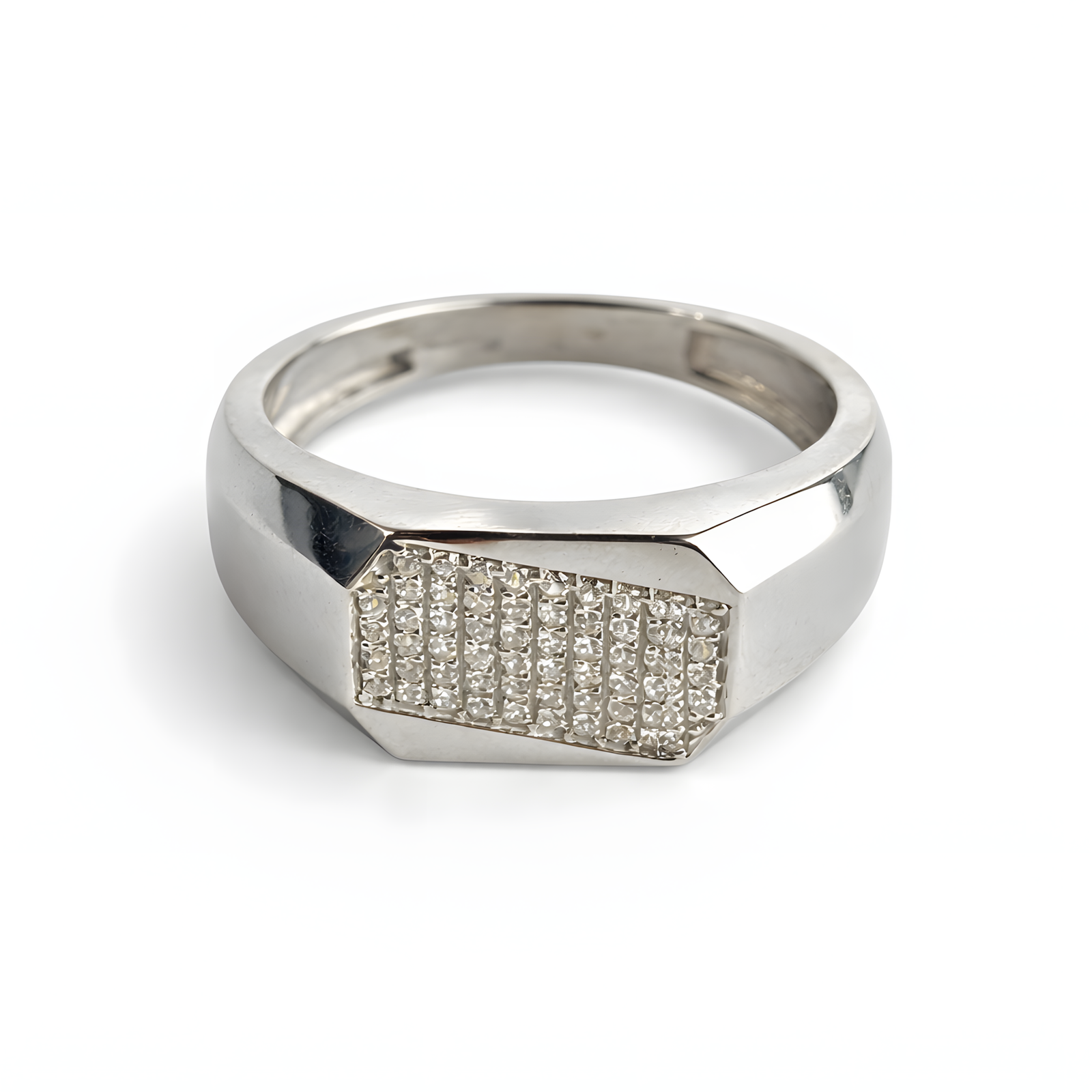 Geometric Micro-Pavé Signet Ring