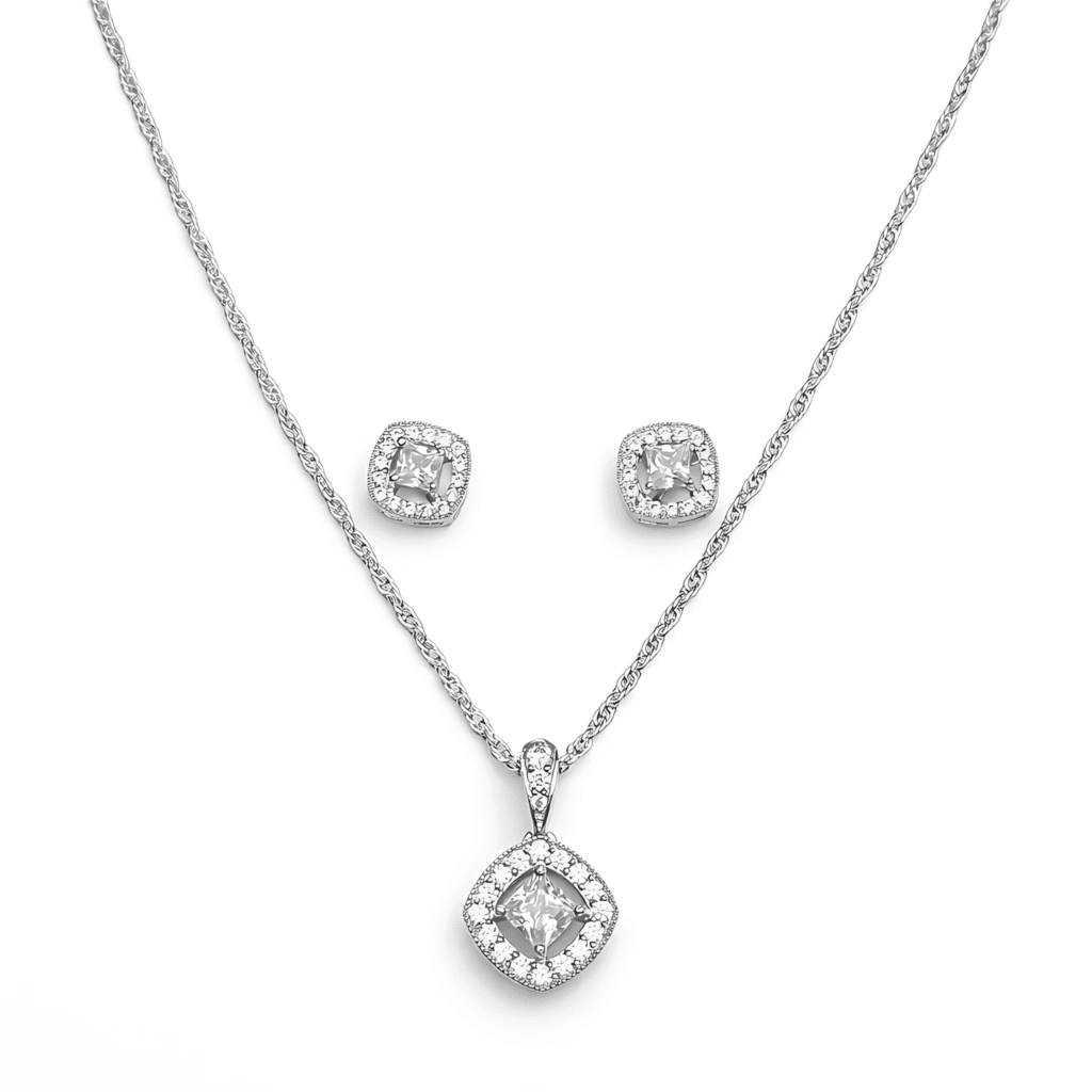 Classic Halo Pendant & Earring Set