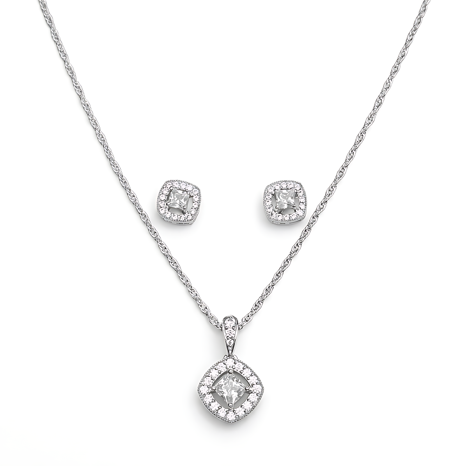 Classic Halo Pendant & Earring Set