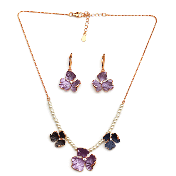 Purple Petal Necklace Set