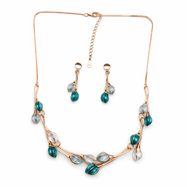 Golden Teal Leaf Necklace Set