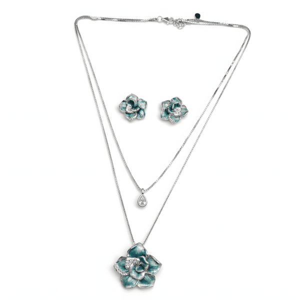 Teal Rose Necklace Set