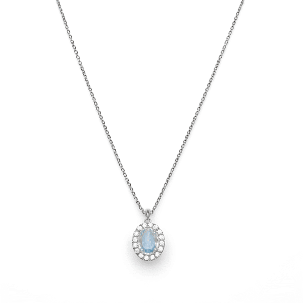 Oval Aquamarine Halo Pendant