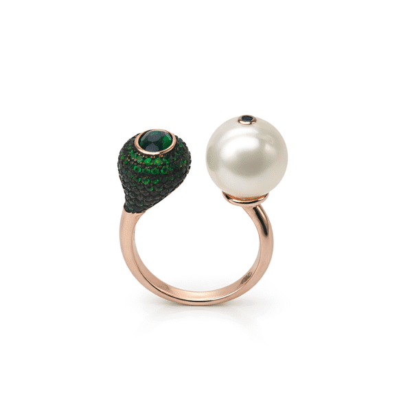 Pearl & Emerald Open Coil Ring