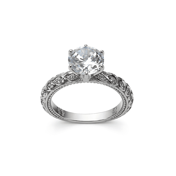 Filigree Crown Solitaire Ring