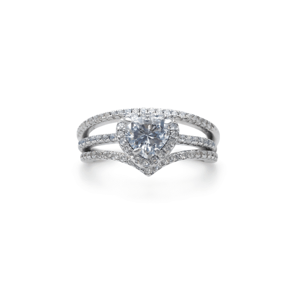 Heart Halo Chevron Ring