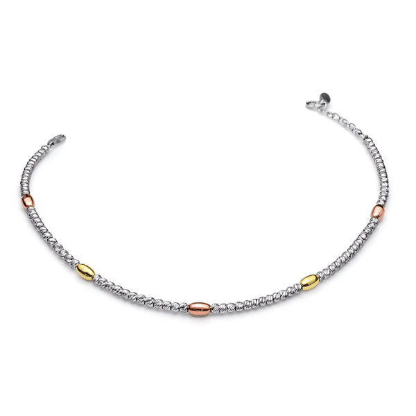 Tri-Tone Textured Silver Anklet