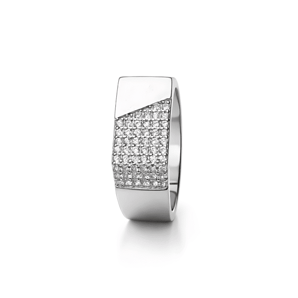 Dual-Texture Diagonal Pave Ring
